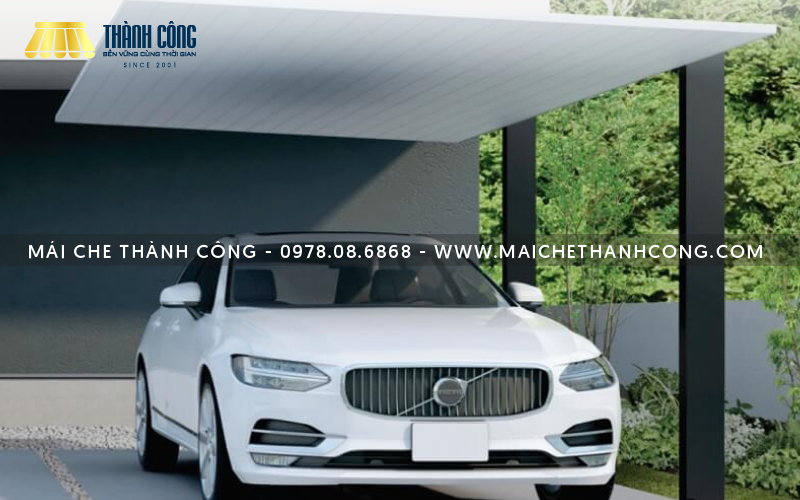 Mái che nhà xe gia đình bằng nhôm hiện đại Mái che nhà xe gia đình bằng nhôm hiện đại