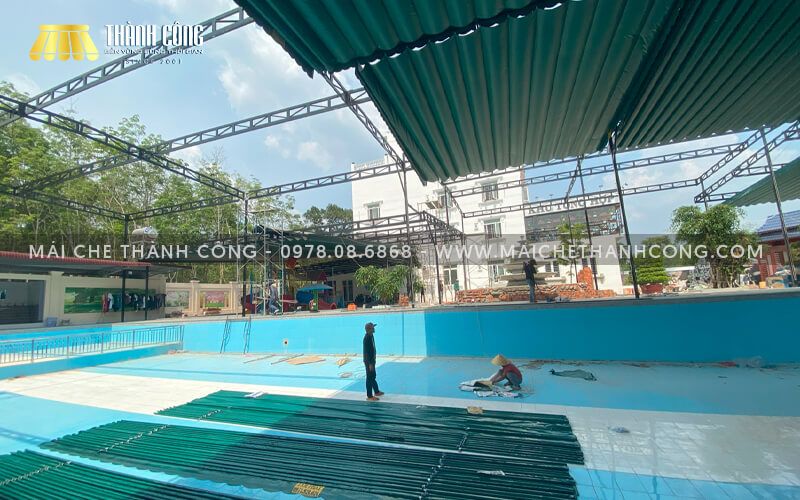 Thi công mái che hồ bơi Chơn Thành, Bình Phước