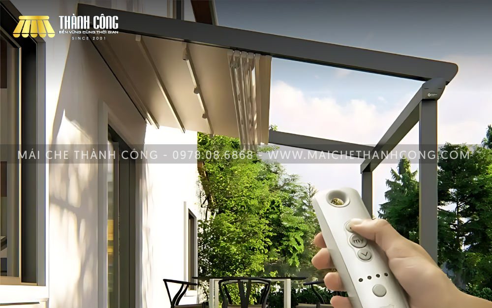 Mái xếp thông minh tiện dụng, tự động đóng mở bằng điều khiển từ xa Mái xếp thông minh tiện dụng, tự động đóng mở bằng điều khiển từ xa